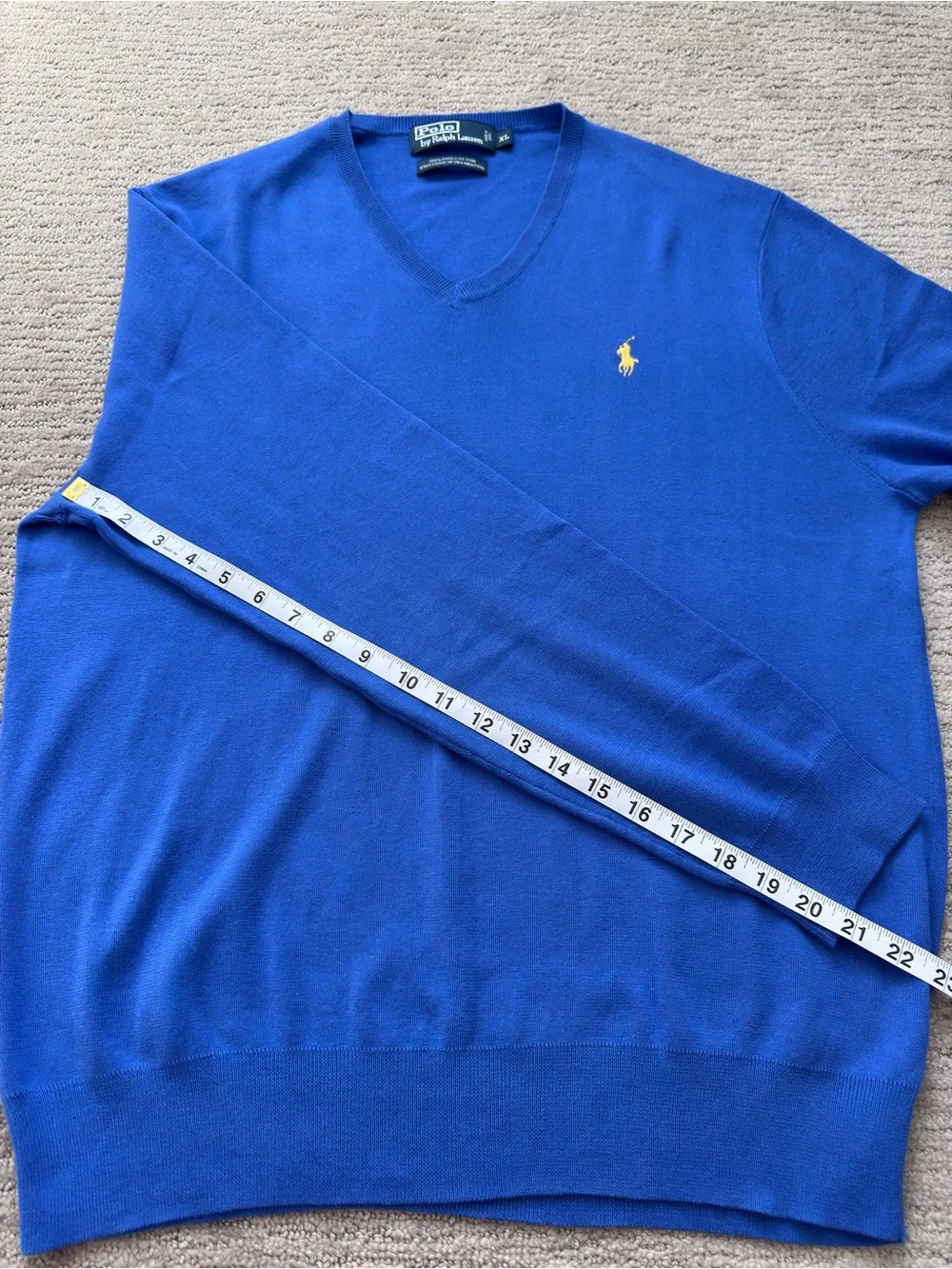 Polo Ralph Lauren Pima Cotton V-Neck Sweater Blue Yellow Pony Men’s XL Preppy